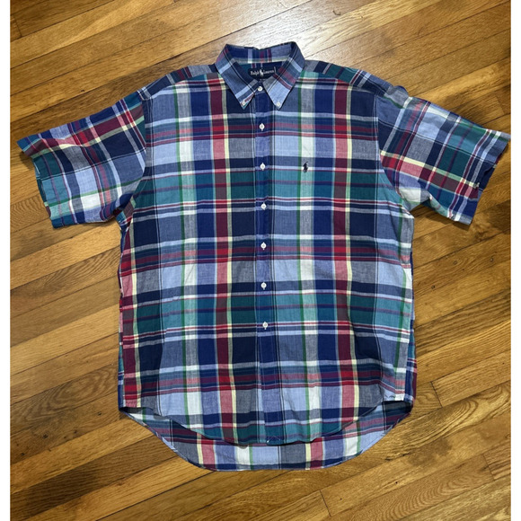 Ralph Lauren Men's sz XL Blaire 100% Cotton Plaid Short Sleeve Button Down Shirt - Picture 7 of 7